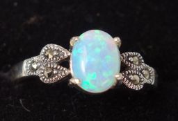 Opal and marcasite ring stamped 925