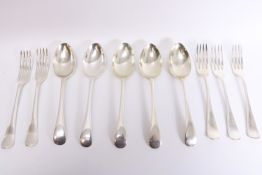 Set of five silver dessert spoons and five forks hallmarked by James Deakin & Sons,