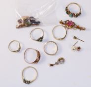 Collection of scrap gold stone set rings,