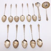 George lll silver mustard spoon hallmarked Birmingham, set of six silver Apostle teaspoons,