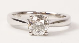 Single stone round brilliant cut diamond white gold ring hallmarked 18ct (diamond approx 1 carat