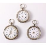 Three early 20th century small continental silver and enamel pocket watches hallmarked,