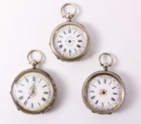 Three early 20th century small continental silver and enamel pocket watches hallmarked,