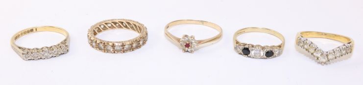 18ct gold and diamond ring hallmarked, two 9ct gold rings hallmarked,