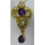 Gold -plated amethyst and opal pendant