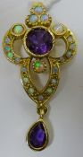 Gold -plated amethyst and opal pendant