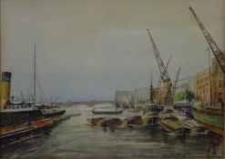 Busy Dockland River scene, watercolour signed by Eric Wilfred Taylor (British 1909-1999),