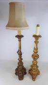 Two tall candlestick style gilded table lamp,