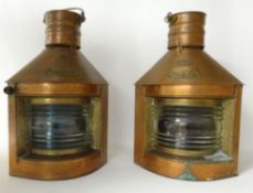Pair of copper Ship's navigation lamps by GGCS & T Co.