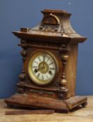 Early 20th century walnut and stained beech mantel clock, architectural case, with a H.A.