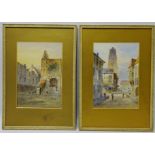 Continental Street Scenes, two watercolours signed by E Nevil (19th/20th century), 27cm x 18.