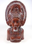 Balinese carved rosewood bust of a tribal woman,