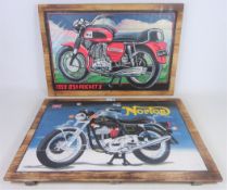 Two reproduction hand painted motorcycle advertising boards 'Norton' and BSA Rocket' W60cm (2)