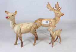 Set of three Beswick deer; Stag, Doe and Fawn,