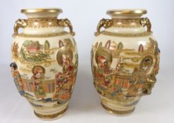 Pair of mid 20th Century Satsuma vases signed on base. H. 31.