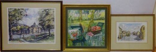 'Summer Garden', 20th century watercolour signed by Mary M Bonner, 'Dunstanburgh Castle',