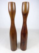 Pair of vintage Danish style turned hardwood candle sticks,