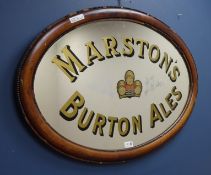 Early 20th Century Marston's Burton Ales advertising mirror in oval mahogany frame,