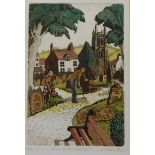 'Love in the Churchyard', hand coloured limited edition etching no.