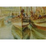 Fishing Boats by the Quayside, watercolour signed by Thomas Calvering Alder (1857-1931),