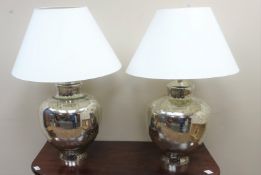Pair of large contemporary mottled glass table lamps with shades,