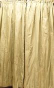 Two pairs pleated thermal lined gold striped silk curtains (W330cm (max),