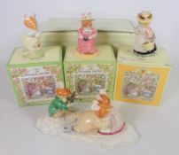 Royal Doulton Bramley Hedge group 'The Ice Ball' and three figures 'Lady Woodmouse',