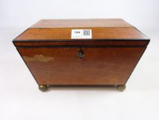 19th Century mahogany sarcophagus shaped tea caddy,