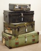 20th century large canvas and leather bound travelling trunk, another 20th century travelling trunk,