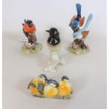 Two Royal Crown Derby bird sculptures 'Fairy Wren' and 'Bullfinch',