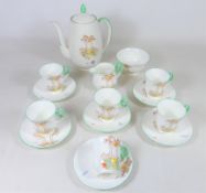 1930's Shelley coffee set for six, with the 'Sunrise Through Trees' pattern, Reg No.