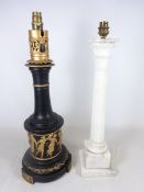 Corinthian column shape marble table lamp base H50cm and a classical style painted cast metal table