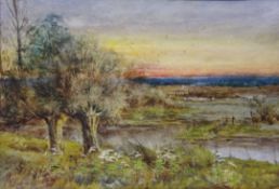 River Landscape at Sunset, watercolour signed by Alexander Molyneux Stannard (British 1878-1975),