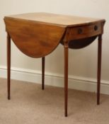 George III mahogany drop leaf oval Pembroke table, single drawer to end, banded in rosewood,