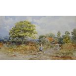 Figure Feeding Chickens Along a Country Path, 19th/20th century watercolour unsigned 23.