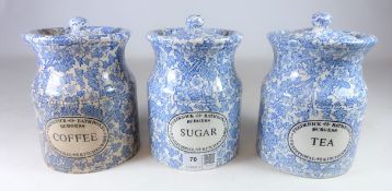 Set of three Frederick Rathbone blue and white chintz pattern sugar ,