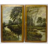 Rural River Landscape, pair oil on wood panel signed by Hugh Warren Williams (British 1863-1941),