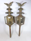 Pair of Victorian brass coach lamps with eagle finials (2) Condition Report <a