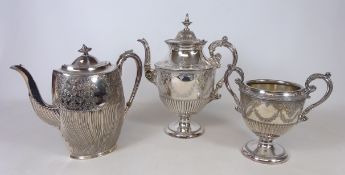 Large Victorian silver plated teapot and twin handled jar by James Dixon & Sons and a matched