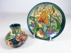 Moorcroft 'Prairie summer' dish, D12cm and a matching Moorcroft miniature vase,