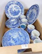 Spode 'Blue Room Collection' dinner plates and mugs, Spode Italian lidded pot,