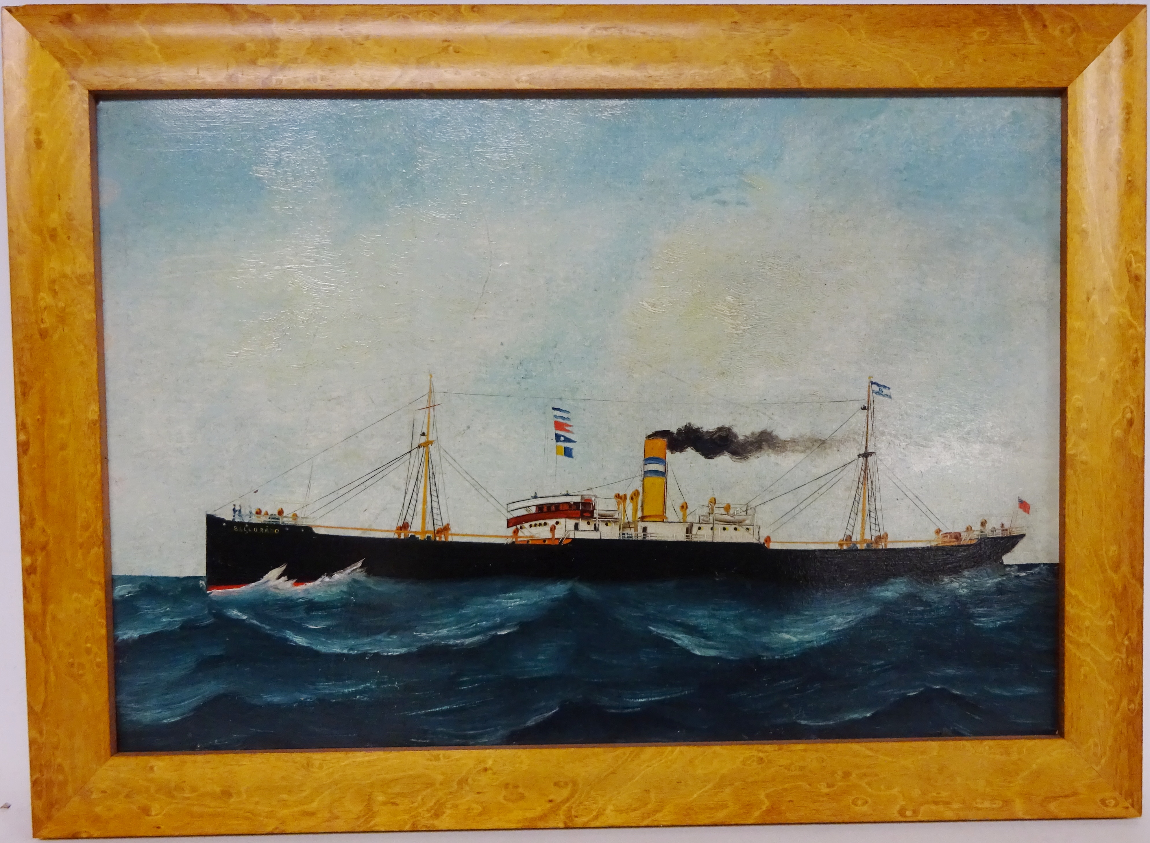 'Bellorado' - Steam Ship's Portrait, 20th century oil on board unsigned 30cm x 44. - Image 2 of 2