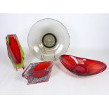 Murano 'Sommerso' textured and coloured glass dish W13cm and a Murano multi faceted posy vase,