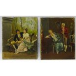 Courting Couples, two 19th/20th century Continental oils on canvas signed F Rekowsky 32cm x 26.
