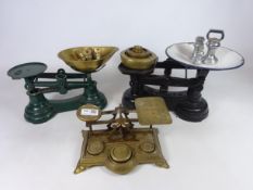 Set of 19th/ early 20th Century postal scales with ornate brass base and two other sets of scales