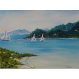 Sailing Yachts in a Continental Landscape, oil on canvas indistinctly signed K.