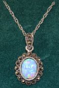 Opal and marcasite pendant necklace stamped 925 Condition Report <a href='//www.