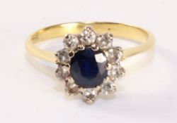 Sapphire and diamond cluster ring stamped 18ct Condition Report <a href='//www.