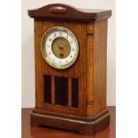 Edwardian oak cased mantle clock with bevel glazed door,