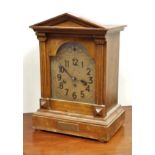 Early 20th century oak mantel clock, architectural case,